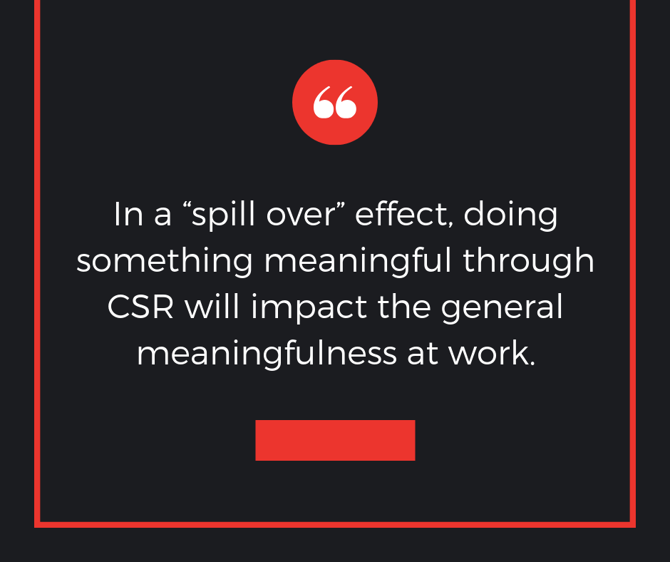 In a “spill over” effect, doing something meaningful through CSR will impact the general meaningfulness at work.