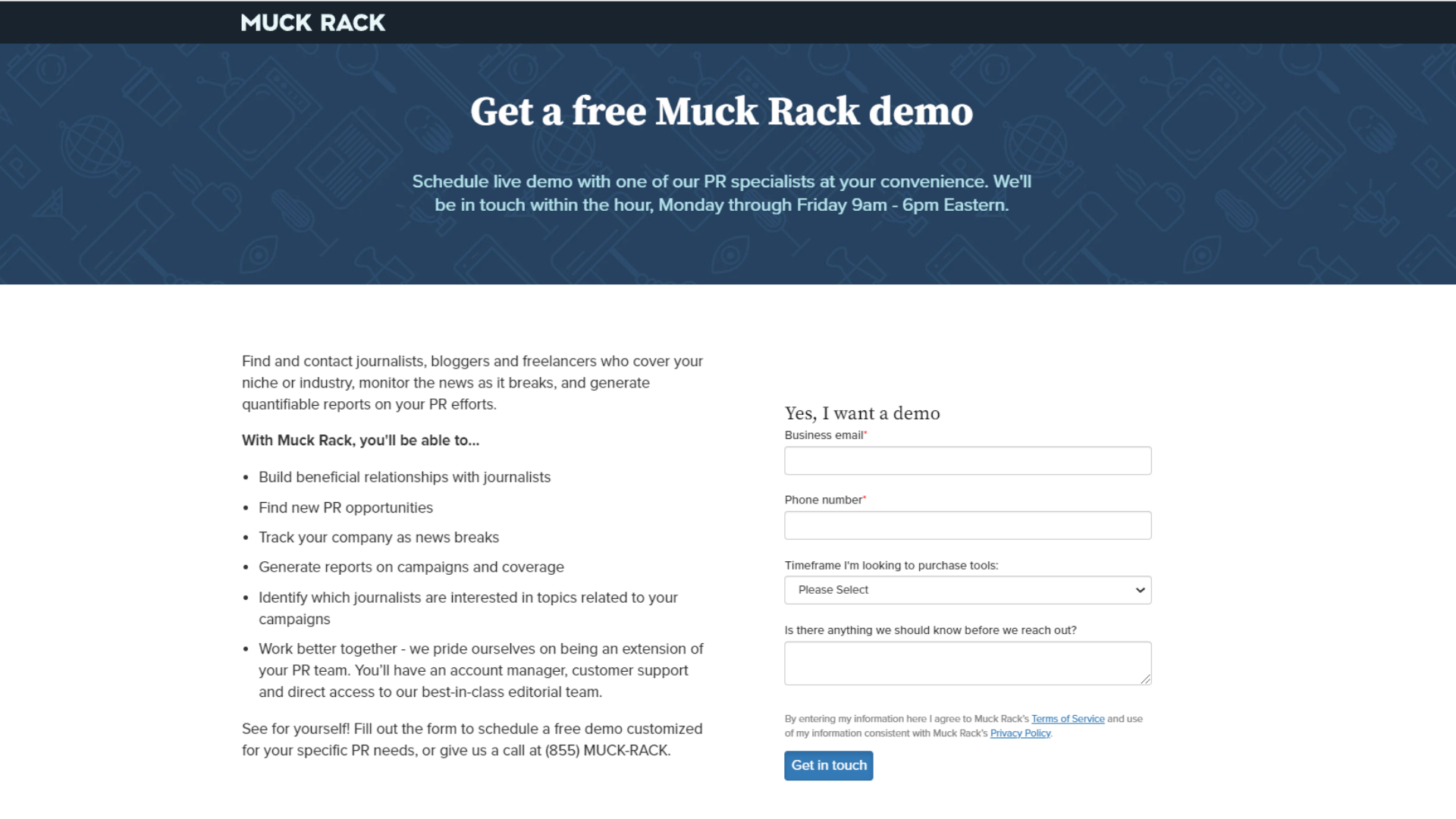 Muck Rack demo landing page