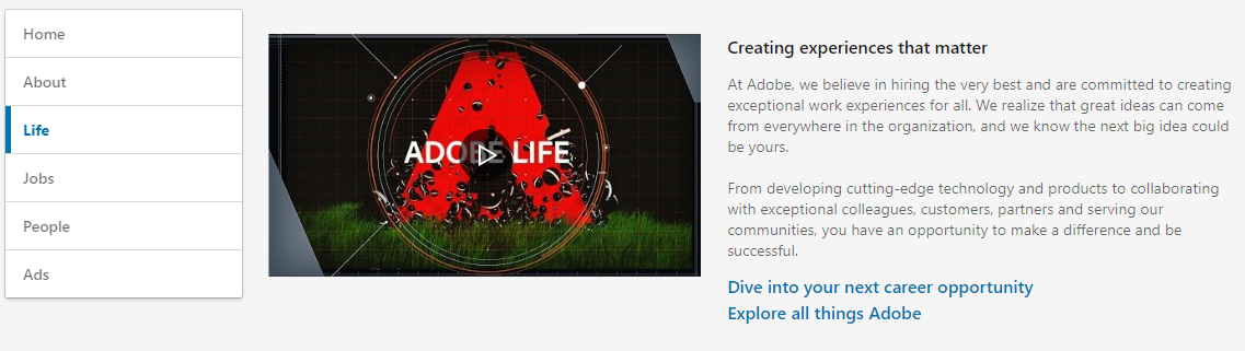 Adobe Showcase example on LinkedIn