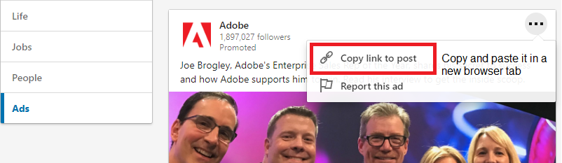 Adobe ads example on Linkedin